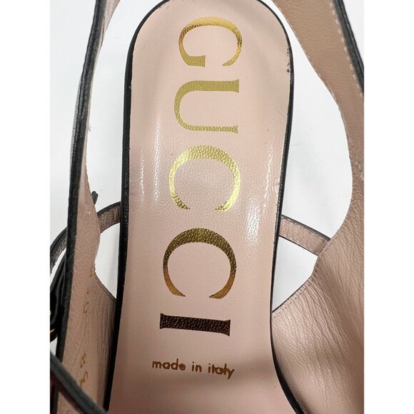 Gucci Zumi Interlocking Logo Black Leather Pointed Toe Low Heels Slingback Pumps - Picture 6 of 9